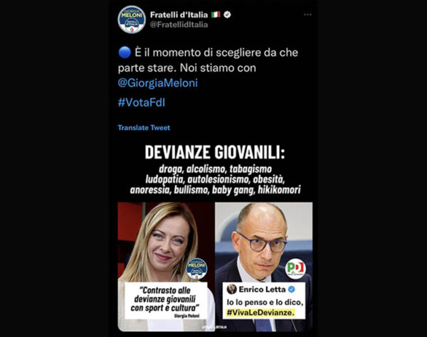 Chi soffre di anoressia o obesità è “deviato”, lo scrive Fratelli d’Italia (che poi fa sparire il tweet)